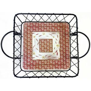 Temptations Old World Cranberry Trivet Basket and Hot Pad 7 3/4" Square